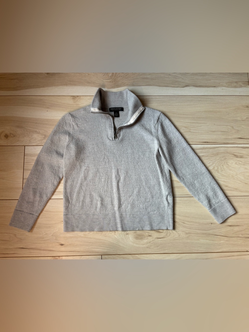 Banana Republic Light Gray Merino Wool Quarter-Zip Pullover